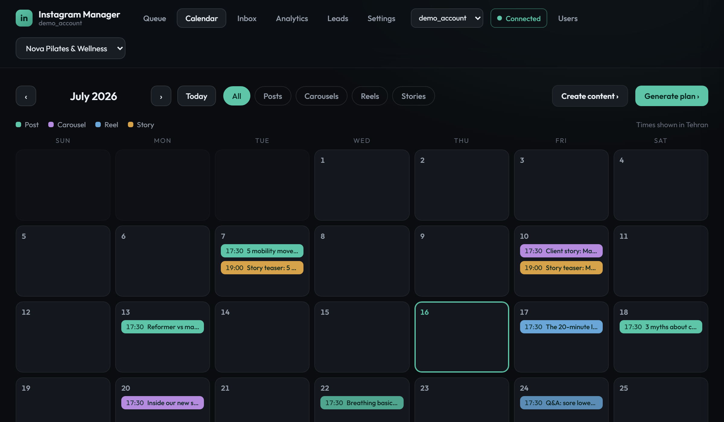 Content calendar with AI-drafted posts